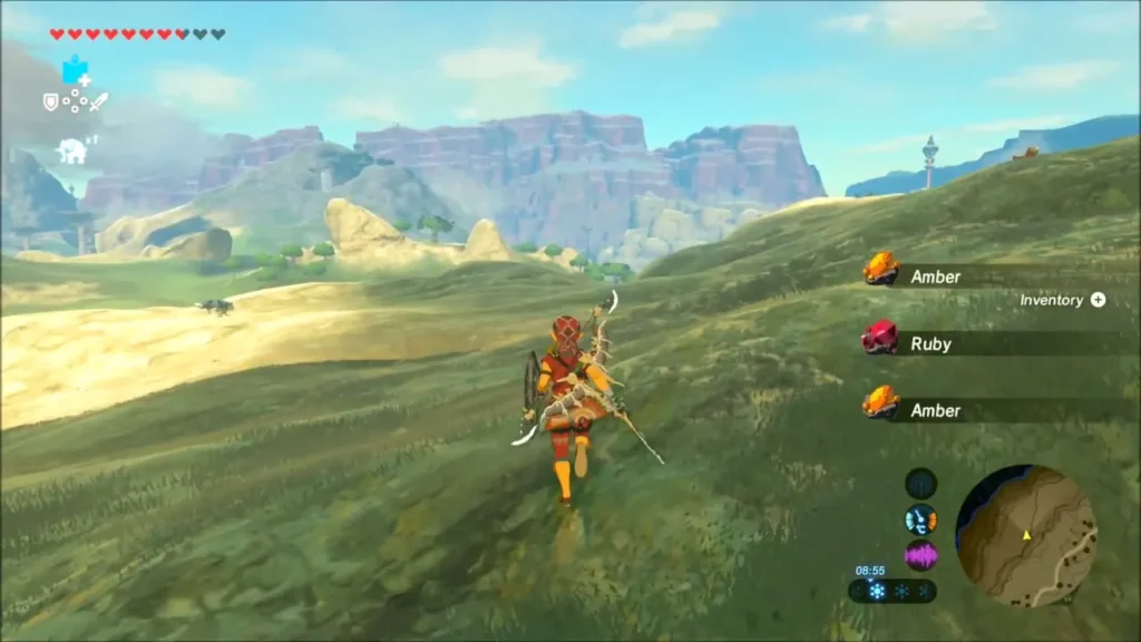 Link on a grassy slope picking up Amber, Ruby and more Amber Link on a grassy slope picking up Amber, Ruby and more Amber