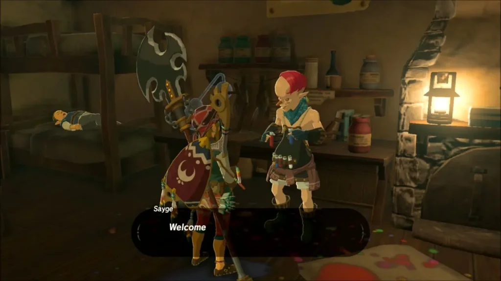 Sayge welcoming Link inside the Kochi Dye Shop Sayge welcoming Link inside the Kochi Dye Shop