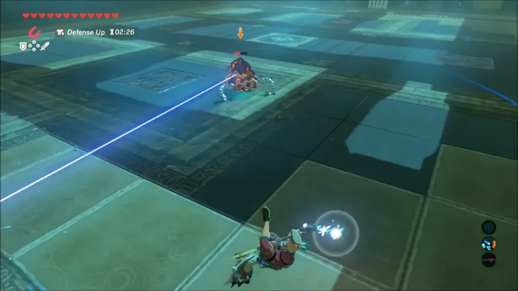 Link gliding past the Guardian Scout's laser beam Link gliding past the Guardian Scout's laser beam