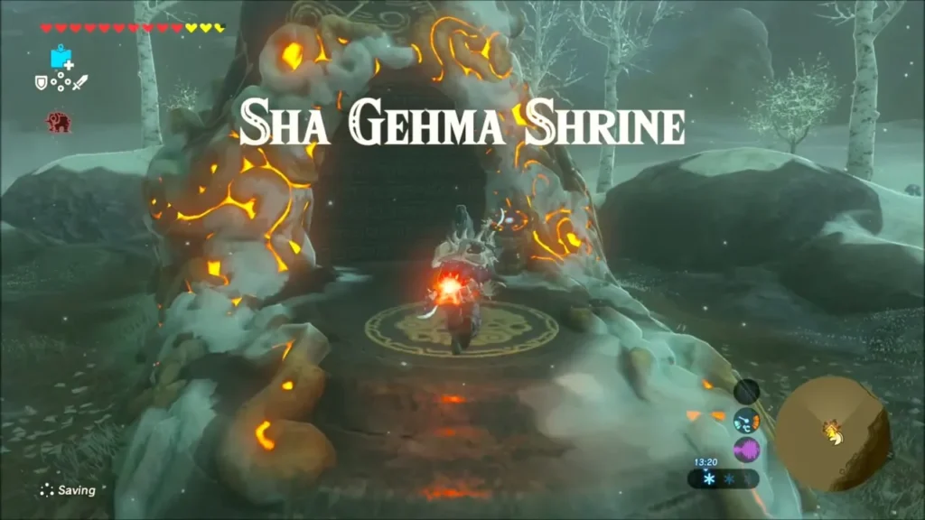 Sha Gehma Shrine title over Link on the pad at the entrance Sha Gehma Shrine title over Link on the pad at the entrance