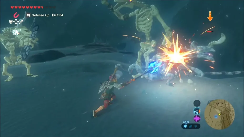 Link striking a Stalfos with a spear on the snowfield Link striking a Stalfos with a spear on the snowfield