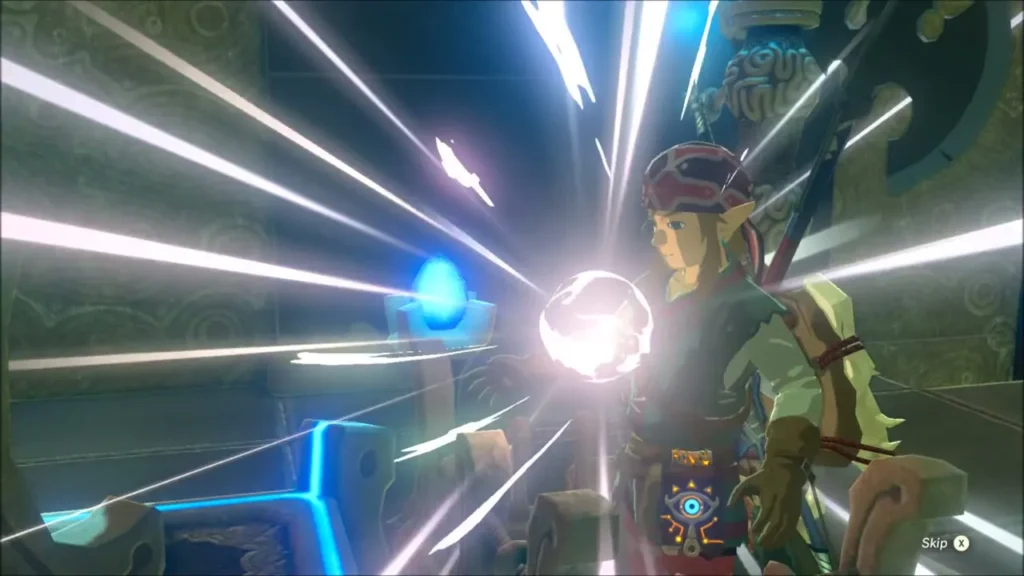 Link holding up a glowing Spirit Orb in a burst of light Link holding up a glowing Spirit Orb in a burst of light