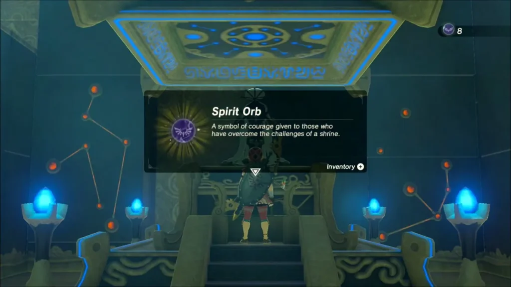 Link receiving the Spirit Orb at the end of the shrine Link receiving the Spirit Orb at the end of the shrine