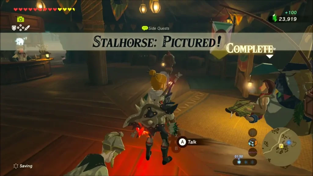 Stalhorse: shown! quest complete banner inside the stable Stalhorse: shown! quest complete banner inside the stable