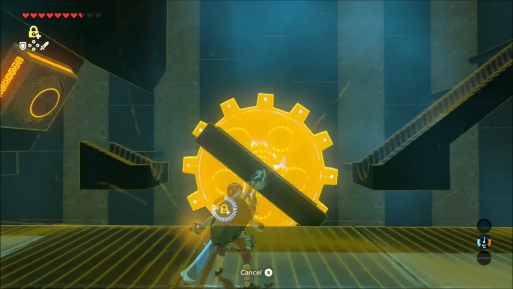 Link freezing the shrine's big cogwheel with Stasis Link freezing the shrine's big cogwheel with Stasis