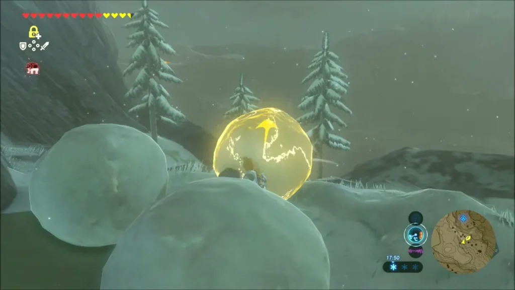 A snowball glowing yellow after being frozen with Stasis A snowball glowing yellow after being frozen with Stasis