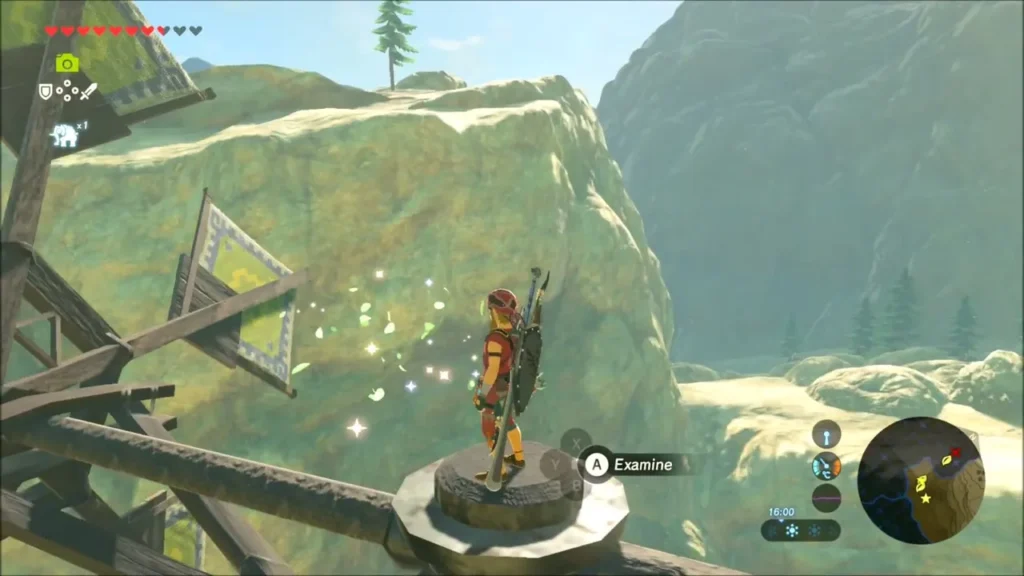 Link on the windmill hub post with a sparkle to examine Link on the windmill hub post with a sparkle to examine