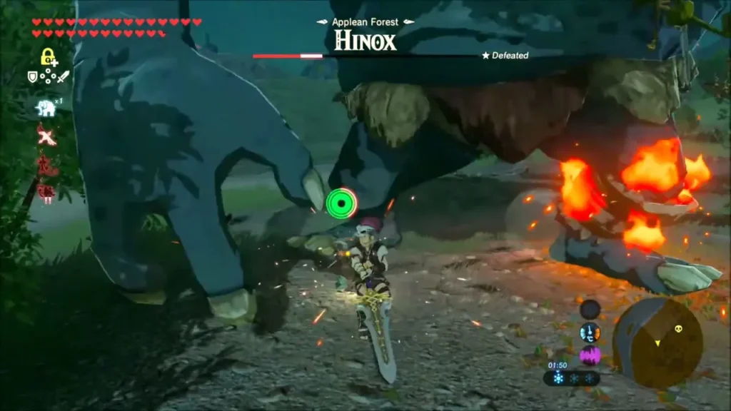 Link attacking the downed Hinox's foot Link attacking the downed Hinox's foot