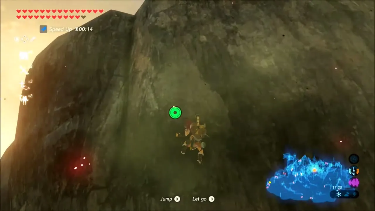 Link climbing a rock wall by the castle Link climbing a rock wall by the castle