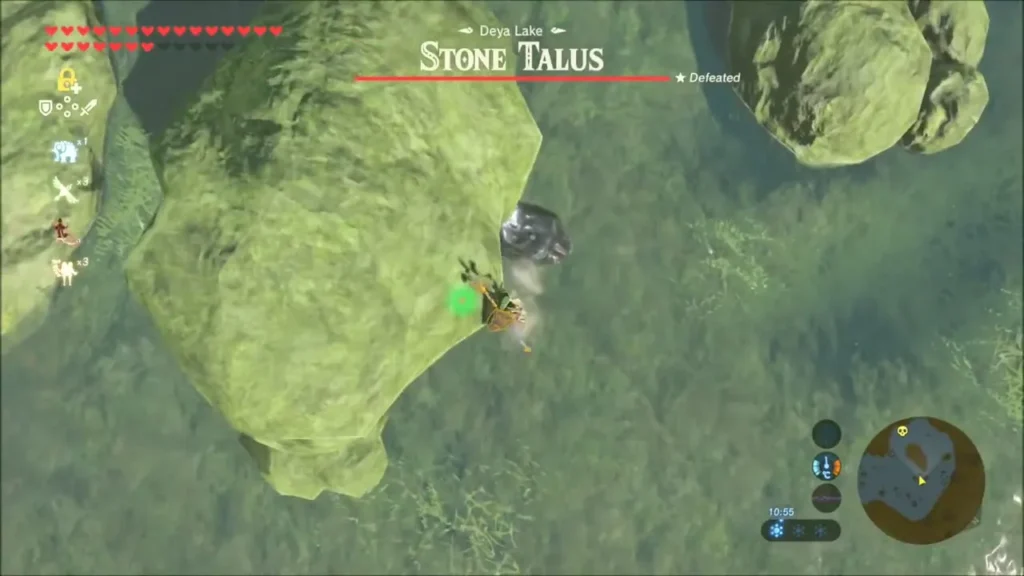 Link climbing the Stone Talus on the island in Deya Lake Link climbing the Stone Talus on the island in Deya Lake
