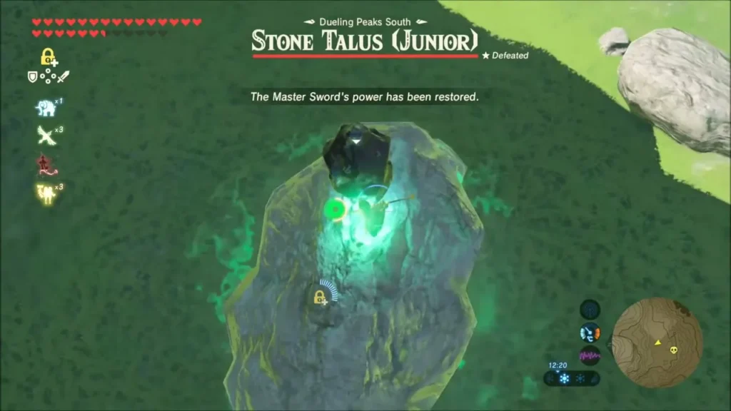 Link striking the ore of the Stone Talus Junior at Dueling Peaks South Link striking the ore of the Stone Talus Junior at Dueling Peaks South