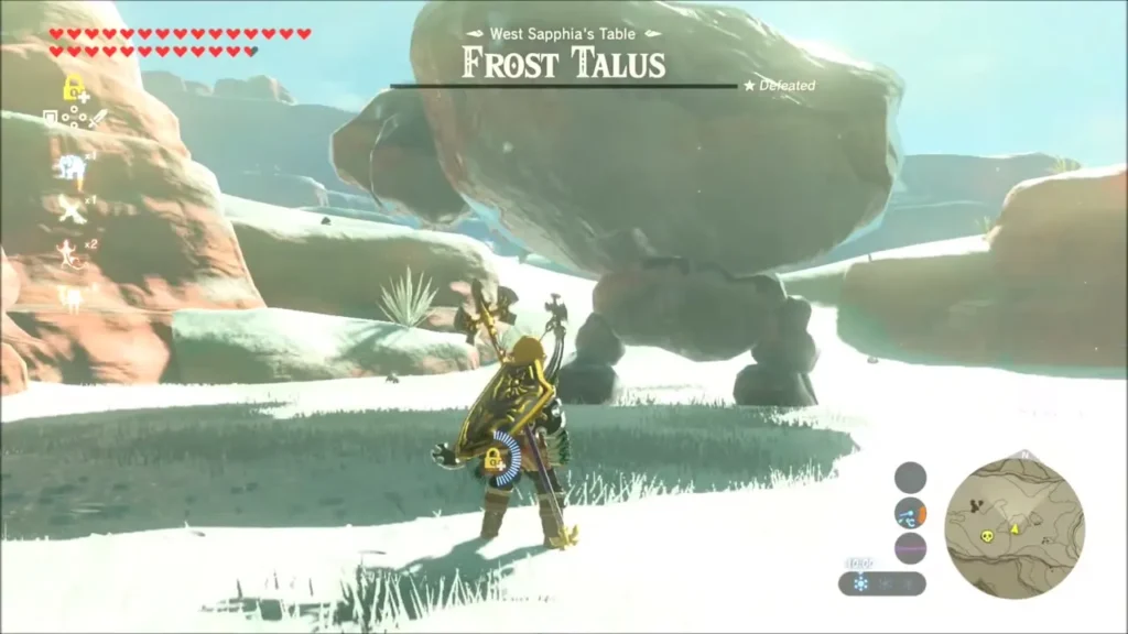 The Frost Talus rising from the snow at West Sapphia's Table with its health bar showing The Frost Talus rising from the snow at West Sapphia's Table with its health bar showing