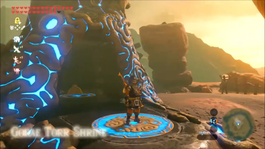 Link standing on the travel pad at the Gorae Torr Shrine Link standing on the travel pad at the Gorae Torr Shrine