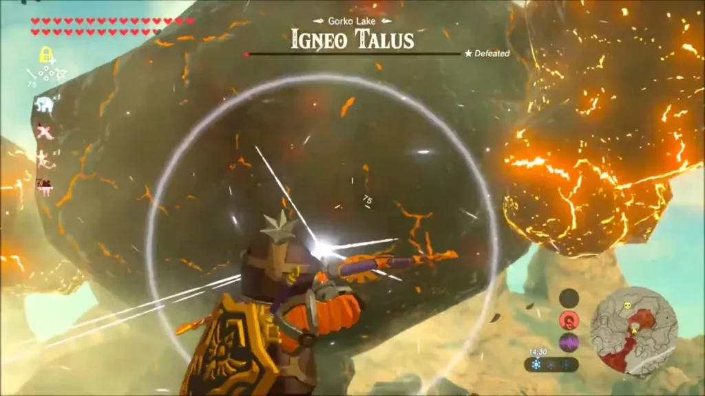 Link aiming a bow in slow motion at the Igneo Talus, Gorko Lake Link aiming a bow in slow motion at the Igneo Talus, Gorko Lake