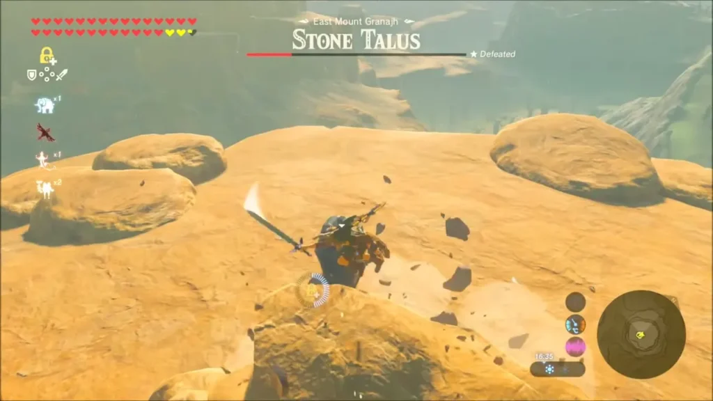 Link striking the Stone Talus at East Mount Granajh with its health bar shown Link striking the Stone Talus at East Mount Granajh with its health bar shown
