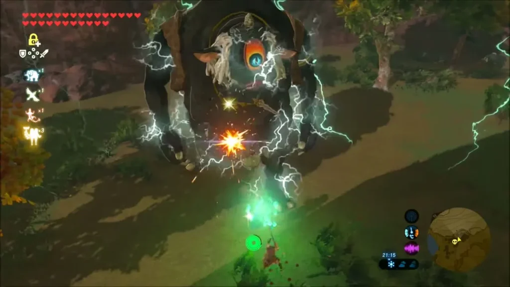 Hinox stunned and crackling with lightning after a hit to the eye Hinox stunned and crackling with lightning after a hit to the eye