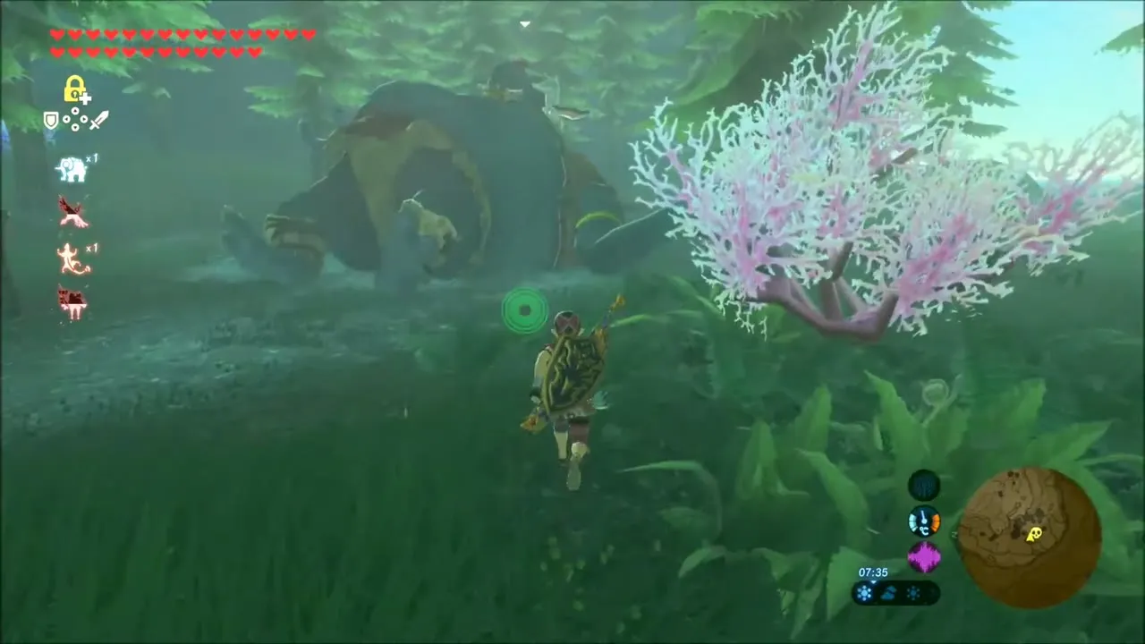 Link sneaking up on a Hinox in the pine forest Link sneaking up on a Hinox in the pine forest
