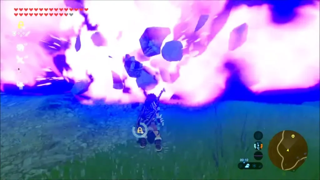 Purple explosion as the Lake Hylia North Stone Talus breaks apart Purple explosion as the Lake Hylia North Stone Talus breaks apart