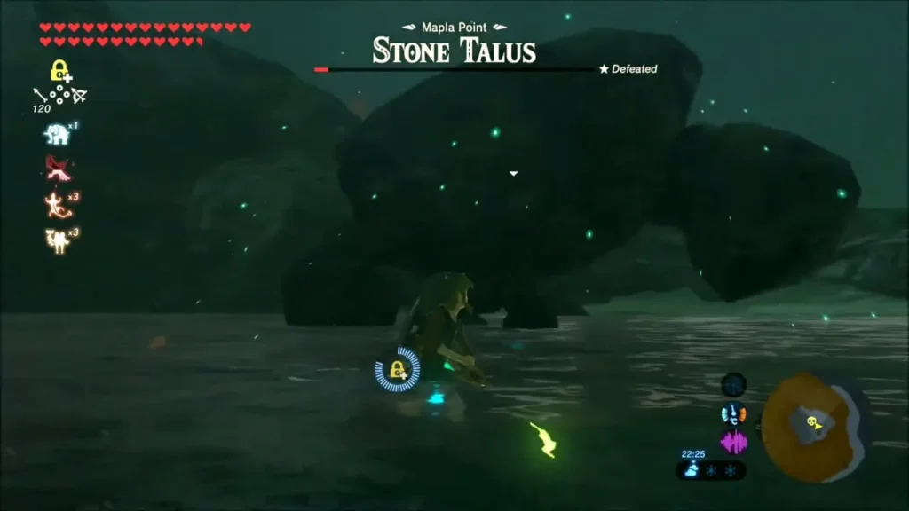 Link facing the Mapla Point Stone Talus on the shore Link facing the Mapla Point Stone Talus on the shore