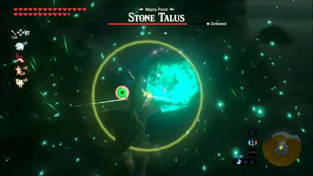 Link drawing a bow at the glowing ore on the Mapla Point Stone Talus Link drawing a bow at the glowing ore on the Mapla Point Stone Talus