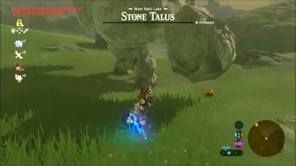 Collapsed Stone Talus at West Nabi Lake with Link holding a glowing blue weapon Collapsed Stone Talus at West Nabi Lake with Link holding a glowing blue weapon