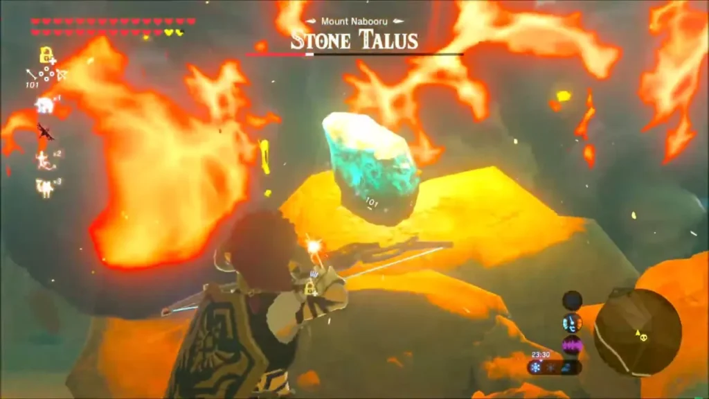 Fire arrow blazing around the exposed ore of a Stone Talus Fire arrow blazing around the exposed ore of a Stone Talus