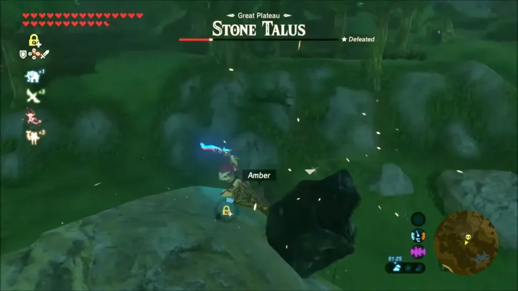 Link striking the ore deposit left behind by the Great Plateau Stone Talus Link striking the ore deposit left behind by the Great Plateau Stone Talus