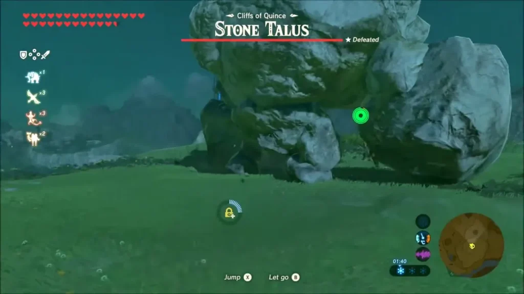 Stone Talus standing on the Cliffs of Quince with its health bar Stone Talus standing on the Cliffs of Quince with its health bar