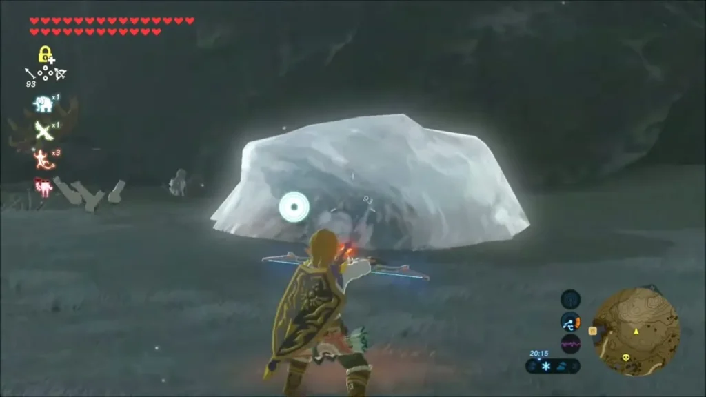Link aiming a fire arrow at the ice-covered Frost Talus Link aiming a fire arrow at the ice-covered Frost Talus