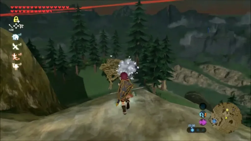 Link loosing an arrow at the Stalnox with an impact burst on its head Link loosing an arrow at the Stalnox with an impact burst on its head