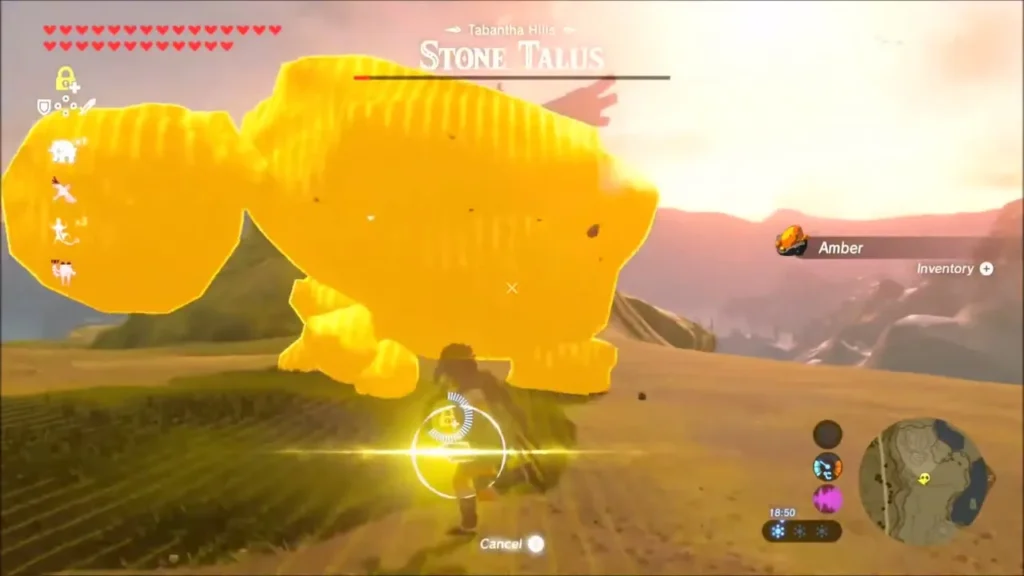 Link picking up Amber beside the Stasis-frozen Stone Talus Link picking up Amber beside the Stasis-frozen Stone Talus