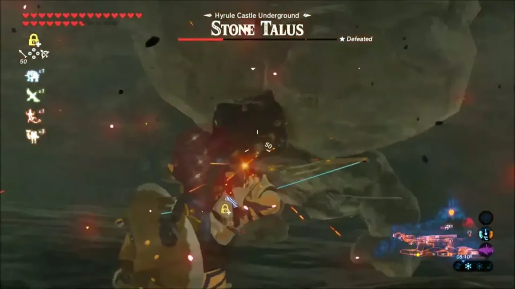 Link shooting the Stone Talus ore weak point in the underground Link shooting the Stone Talus ore weak point in the underground
