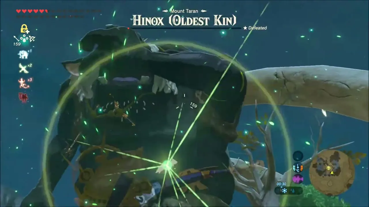A bow shot hitting the Oldest Kin Hinox from below A bow shot hitting the Oldest Kin Hinox from below