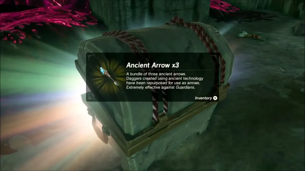 Ancient Arrow x3 item box over an opened chest on a ledge Ancient Arrow x3 item box over an opened chest on a ledge