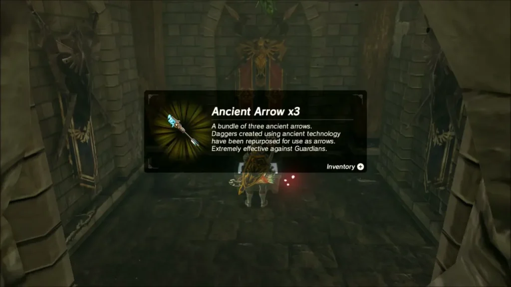Link opening a chest and receiving Ancient Arrow x3 Link opening a chest and receiving Ancient Arrow x3