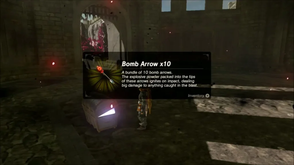 Link opening the chest and receiving Bomb Arrow x10 Link opening the chest and receiving Bomb Arrow x10