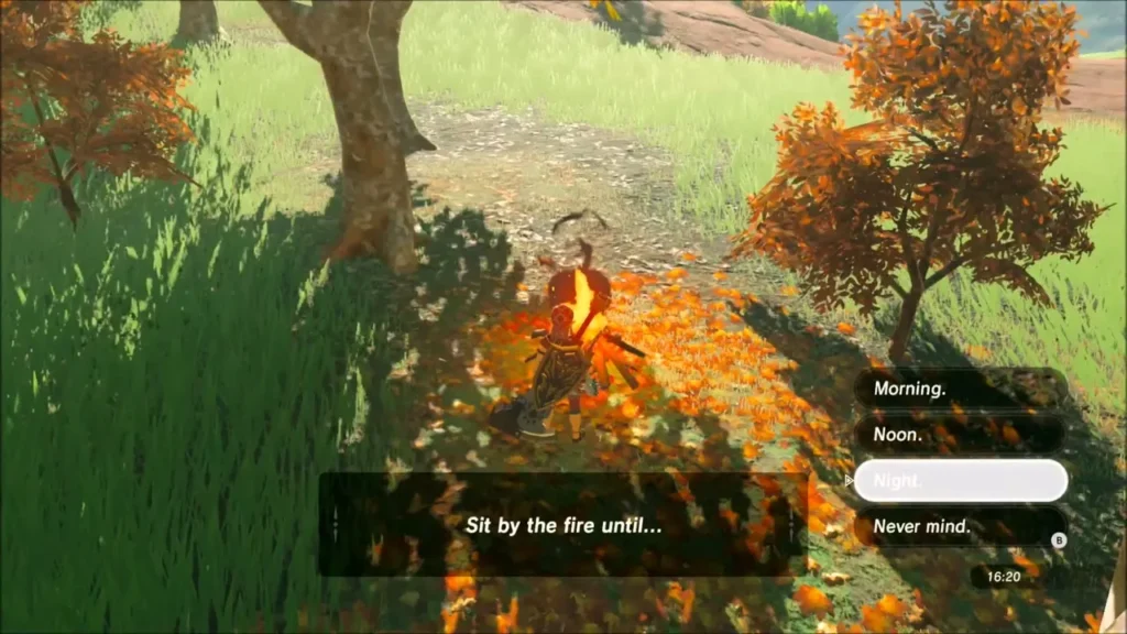 Link sitting at a campfire choosing how long to wait Link sitting at a campfire choosing how long to wait