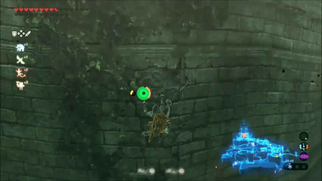 Link climbing a mossy castle wall Link climbing a mossy castle wall
