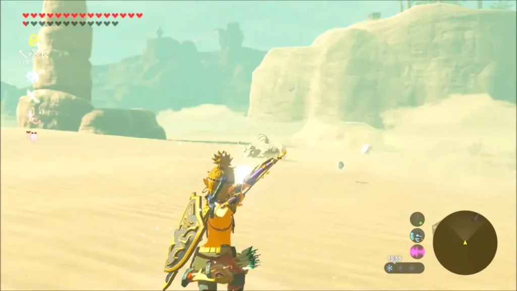 Link with a bow drawn in the desert Link with a bow drawn in the desert