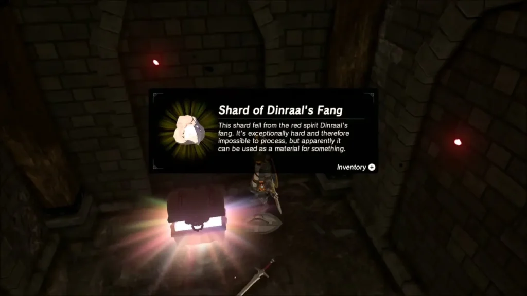 Shard of Dinraal's Fang reward from the glowing chest in the small room Shard of Dinraal's Fang reward from the glowing chest in the small room