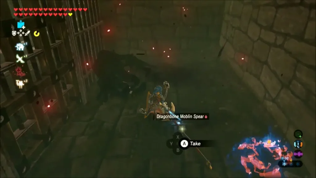 Link beside a Dragonbone Moblin Spear in a Lockup cell Link beside a Dragonbone Moblin Spear in a Lockup cell