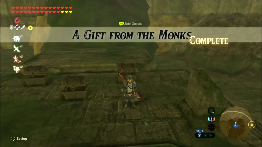 A Gift from the Monks quest complete banner at the chests A Gift from the Monks quest complete banner at the chests