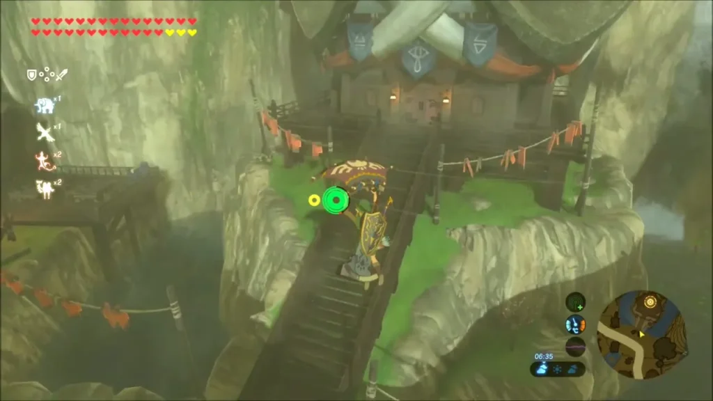 Link climbing the steps up toward Impa's house in Kakariko Village Link climbing the steps up toward Impa's house in Kakariko Village
