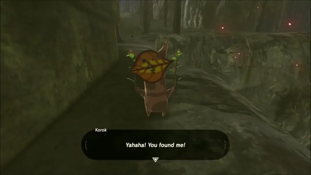 A Korok on a narrow ledge saying Yahaha, you found me A Korok on a narrow ledge saying Yahaha, you found me