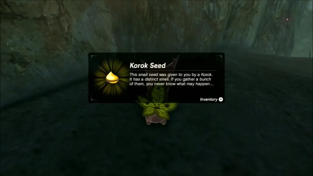 Korok Seed reward box above a Korok after the rock pile is cleared Korok Seed reward box above a Korok after the rock pile is cleared