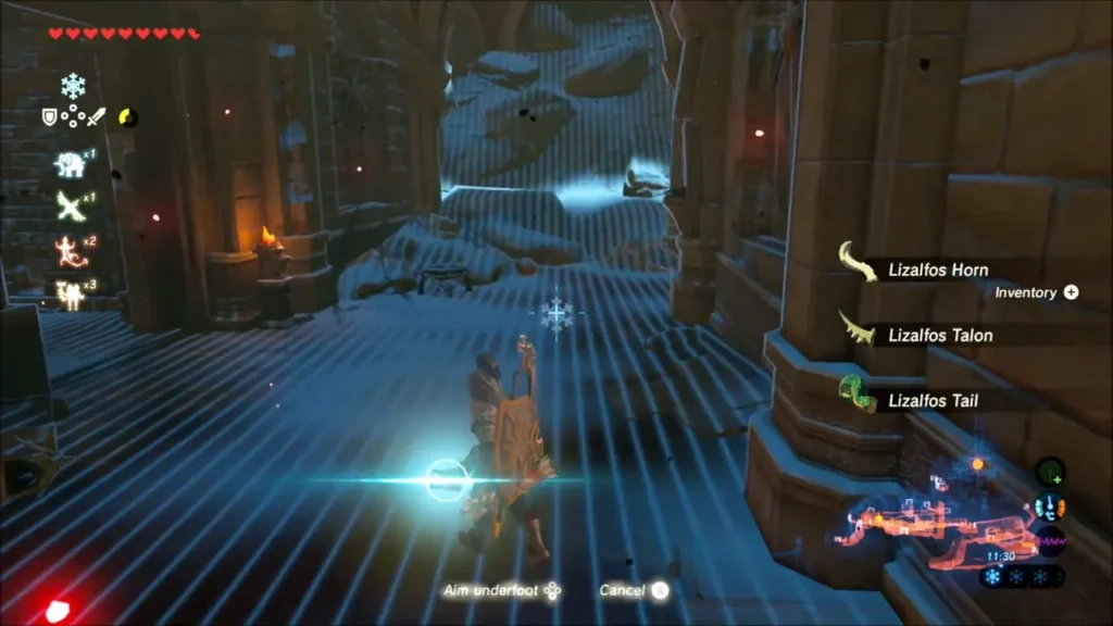 Link in the corridor as Lizalfos Horn, Talon and Tail are picked up Link in the corridor as Lizalfos Horn, Talon and Tail are picked up