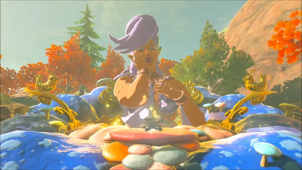 Mija laughing over Link's gear in the fountain Mija laughing over Link's gear in the fountain
