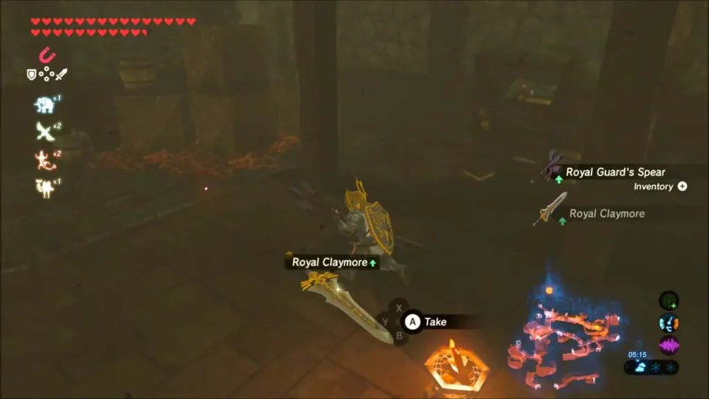 Royal Claymore on the floor with a Royal Guard's Spear picked up in the castle Royal Claymore on the floor with a Royal Guard's Spear picked up in the castle