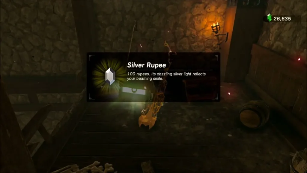 Link opening a chest and receiving a Silver Rupee Link opening a chest and receiving a Silver Rupee