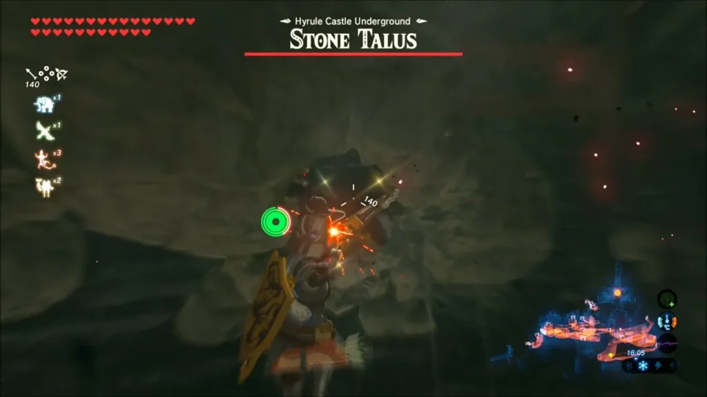 Link fighting the Stone Talus with its boss bar shown Link fighting the Stone Talus with its boss bar shown